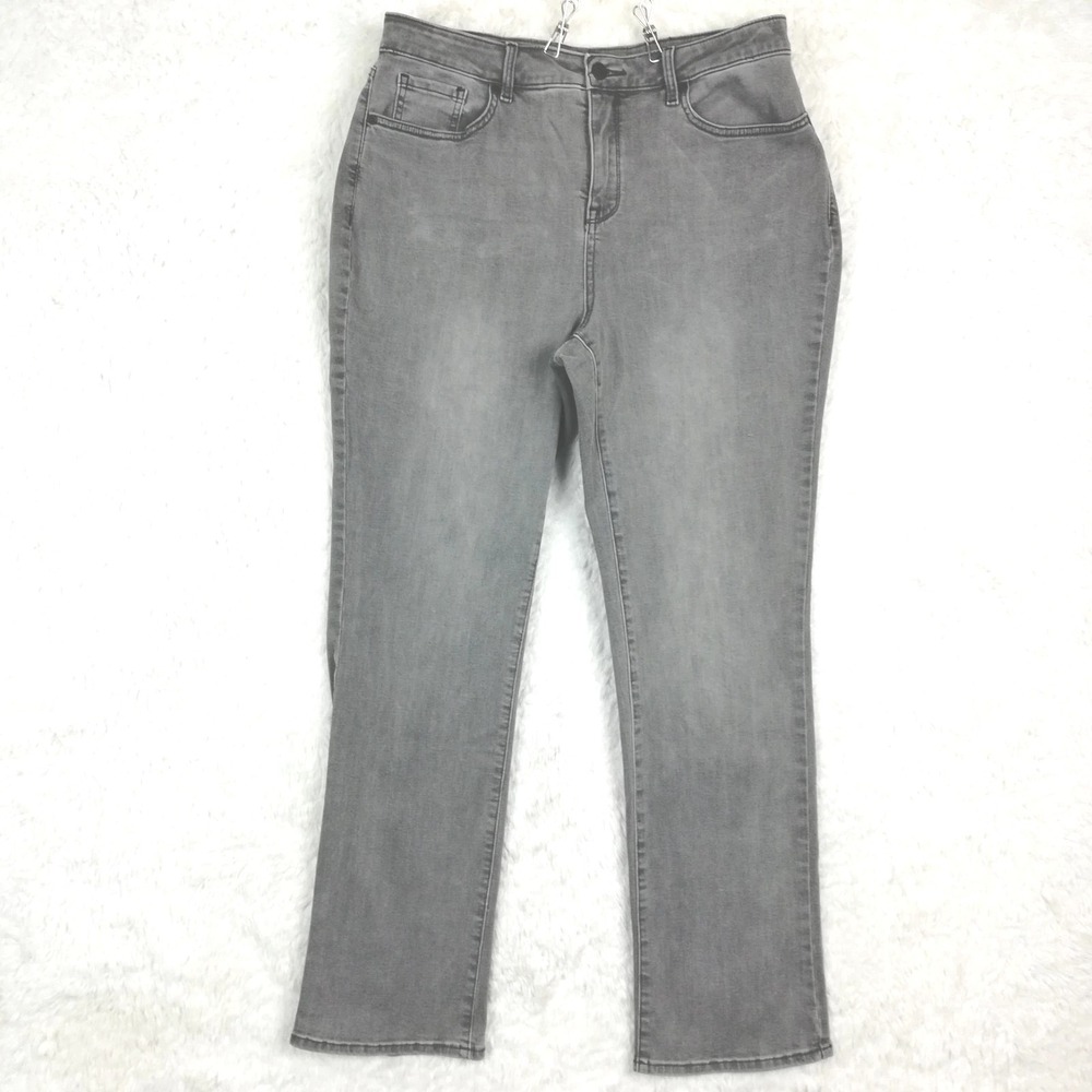 NYDJ Womens Jeans Straight Leg Gray‎ Wash Denim High Rise Stretch 14